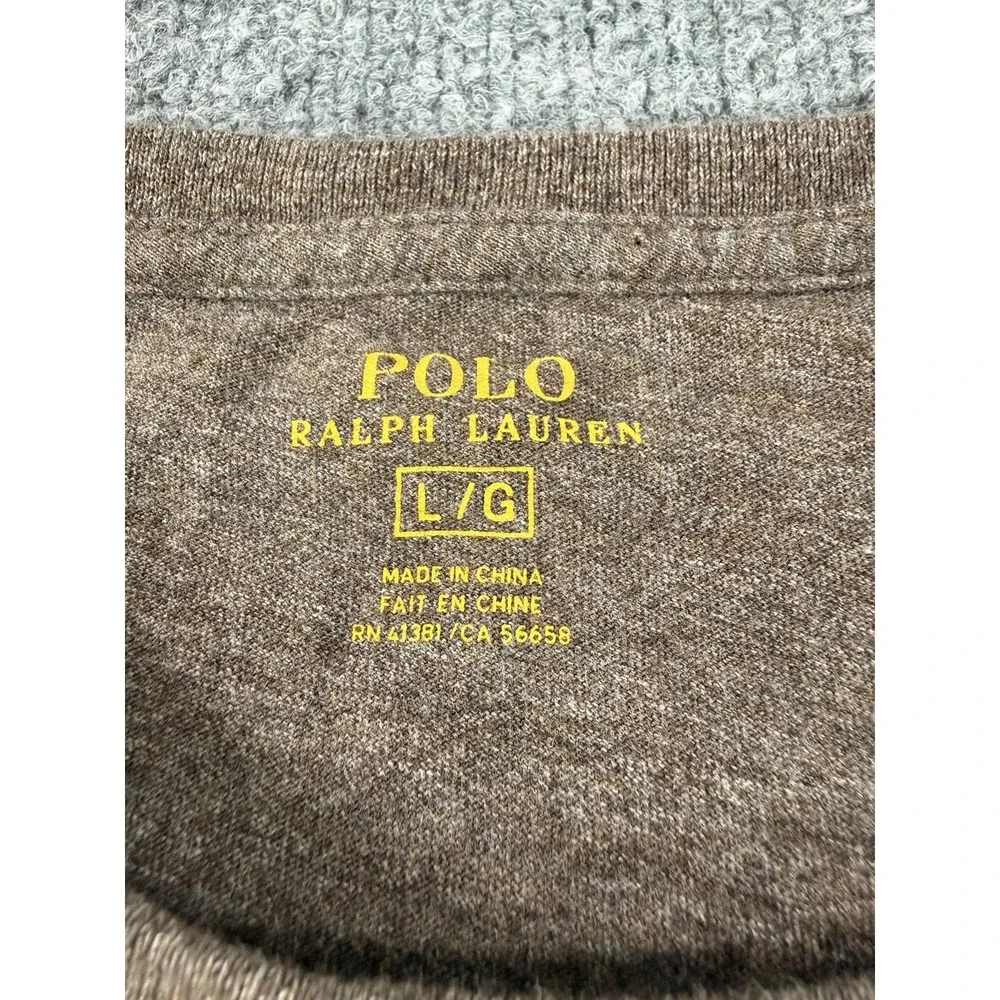 Polo Ralph Lauren Mens Large Long Sleeve Shirt Brown Heather Green Pony Logo